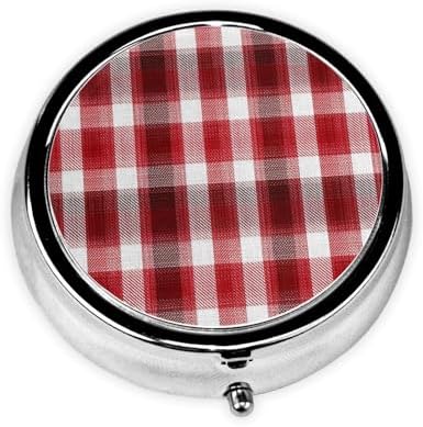 Pill Box 3 Compartment Medicine Pill Case for Pocket or Purse Mini Metal Pillcase Red Plaid Pill Holder Vitamin Organizer Portable Travel Pills Container to Hold Supplements Vitamins