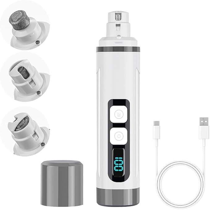 Dog Nail Grinder Quiet- Cat & Dog Nail Grinder with LED Light & Battery Display & Upgrade Grinding Head - Painless Dog Nail Trimmers for Small to Large Pets, Thick Nails, and Sensitive Paws