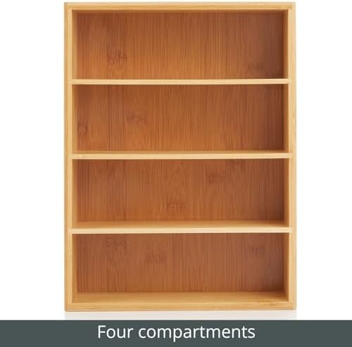 mDesign Bamboo Wood Food Storage Organizer Box, 4 Section, Divided Compartment Bin; Container for Kitchen, Pantry; Holder for Spices, Snacks, Tea, Coffee Cup - Echo Collection - 2 Pack - Natural