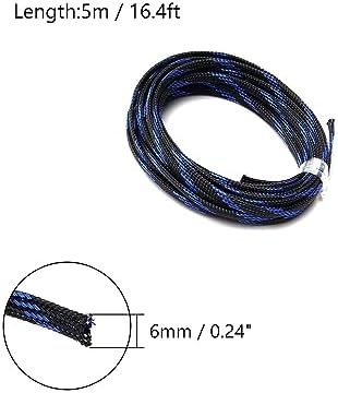 Jutagoss PET Expandable Braided Cable Sleeve, 16.4ft - 1/4 inch Black Blue Cable Management Sleeve, Wire Loom Tube Cord Protector for USB Cable, Power Cord, Audio Video and More, 1Pc