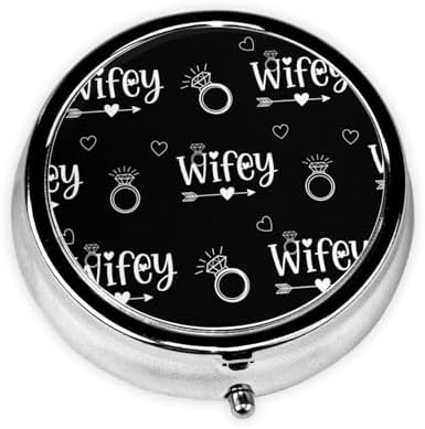 Round Pill Container, 3-Compartment Mini Organizer, Sturdy Metal Case for Medicine, Travel Pill Holder Purse Pocket Essential, Love Heart Diamond Bride Wifey