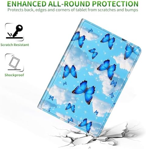 for Samsung Galaxy Tab A9 8.7 Inch 2023 (SM-X110/X115/X117) Case | Slim Leather Smart Cover with Multi-Angle Anti-Slip Stand [Auto Wake/Sleep] Shell for Women Men - Blue Butterfly White Cloud