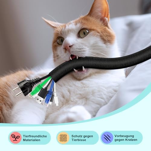 AGPTEK Cable Sleeve, 10ft - 1.2 inch Dog Cat Cord Protector for Pets, Black