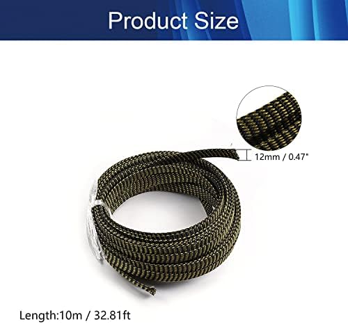 Jutagoss PET Expandable Braided Cable Sleeve, 32.8ft - 1/2 inch Black Gold Cable Management Sleeve, Wire Loom Tube Cord Protector for USB Cable, Power Cord, Audio Video and More, 1Pc