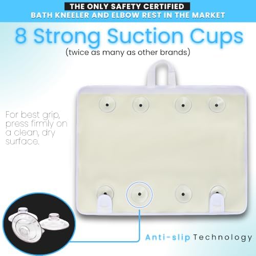 Supa Ant Bath Kneeler –8 Suction Cups & 1.5" Padding.Certified Non Toxic Bath Kneeling Pad for Bath Tub & 5 Bath Organizer. Fast Dry Baby Bath Kneeler and Elbow Rest Pad Set Blue