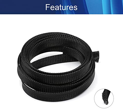 Jutagoss PET Expandable Braided Cable Sleeve, 16.4ft - 11/16 inch Black Cable Management Sleeve, Wire Loom Tube Cord Protector for USB Cable, Power Cord, Audio Video and More, 1Pc
