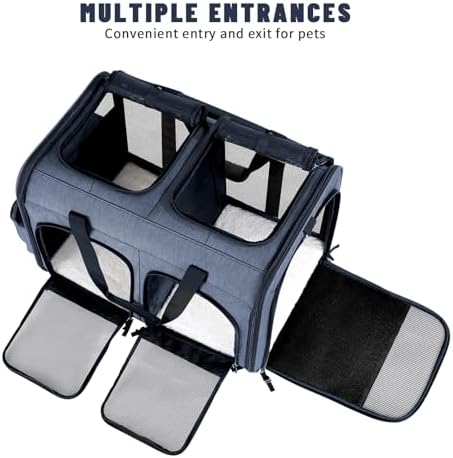 Cat Carrier for 2 Cats,Double Cat and Dual Dog Carrier Cabin for Two Pets | Small to Medium Size, Foldable,2 Front Zippered Compartments, for Outdoor Travel,Mulitple Cat Carrier, Grey
