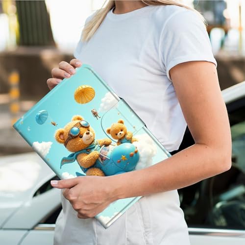 Rotating Handle Case for Samsung Galaxy Tab A 10.1" 2019 SM-T510/T515/T517, 360 Degree Swivel Kickstand with Magnetic Closure Leather Protective Cover for Women Men, Airplane Bear