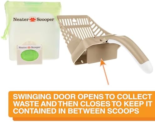 Neater Pet Brands Neater Scooper Standard Cat Litter Scoop, 60 Refill Bags – Mess-Free Cat Litter Scooper with Bag, Spill-Proof Kitty Box Sifter, Bin Doubles as Scoop Holder, For Single-Cat Households