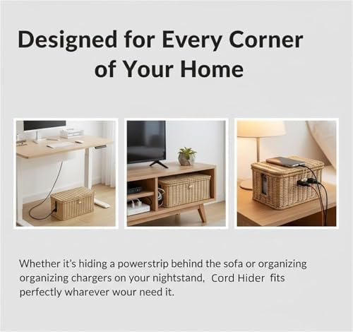 Hand-woven rattan cable organizer, decorative cable organizer for power outlets and chargers, pet-protected(#B,L)