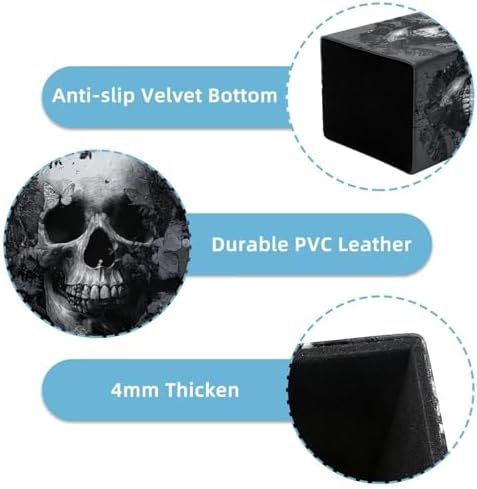 Black Skull Pen Holder for Desk Decor, Rectangular PVC Leather Pencil Cup for Desk Pen Organizer, Makeup Brush Holder for School, Home, Office