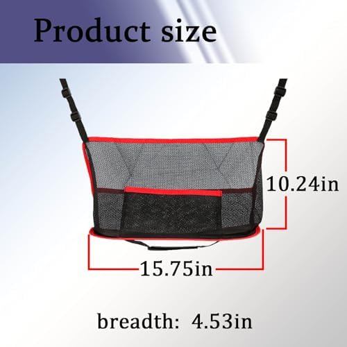 Car Net Pocket Handbag Holder, Organizer Mesh Bag Between Front Seats, Driver Storage Netting Pouch for Handbag Purse, Universal Car Accessories for Women and Men, Pet/Kids Car Barrier (Red)