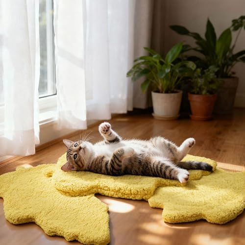 3 Pack Self Warming Pet Bed Leaf Shape Self Heating Cat Dog Mat Washable Thermal Sleeping Pad for Indoor Outdoor Hedgehog, Bunny, Sugar Glider, Rat, Chinchilla(Light Yellow,Small-16 x20)