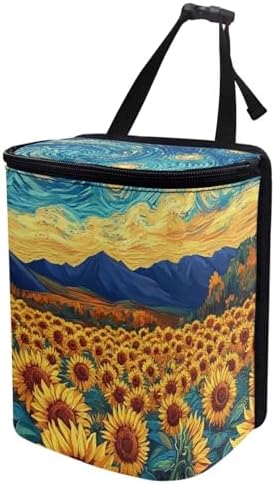 Sunflowers Pattern Car Trash Can with Lid Car Trash Bag Bin Hanging Waterproof Garbage Cans Leak Proof Vehicle Trash Can Multipurpose Storage Container for Back Seat Road