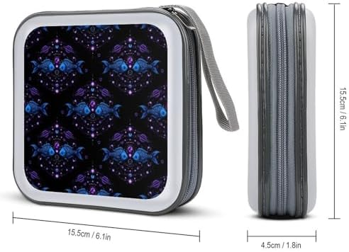 40-Disc Capacity CD/DVD Case Astrology Pisces Zodiac Sign, Hard Plastic Protective Storage Binder with Zipper, Portable Organizer for Car Home Office