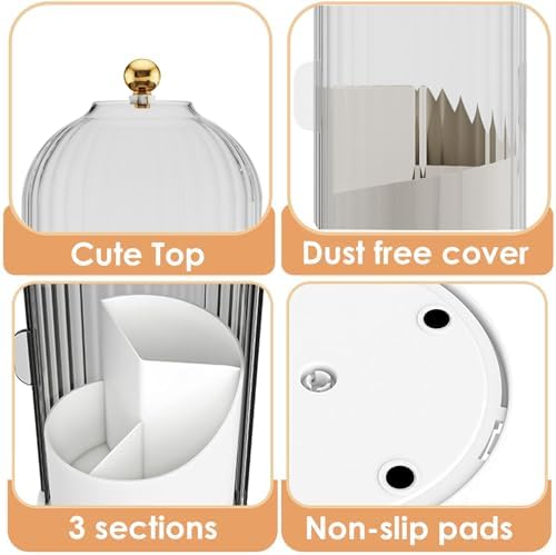 YOOLENS Makeup Brush Holder with Lid 360 Rotating Clear Dustproof Make Up Organizers for Vanity Bathroom Countertop, Transparent
