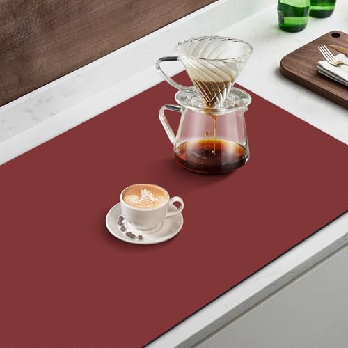 Coffee Mat Super Absorbent Dish Drying Mat Coffee Bar Mat 12"x 19", Red