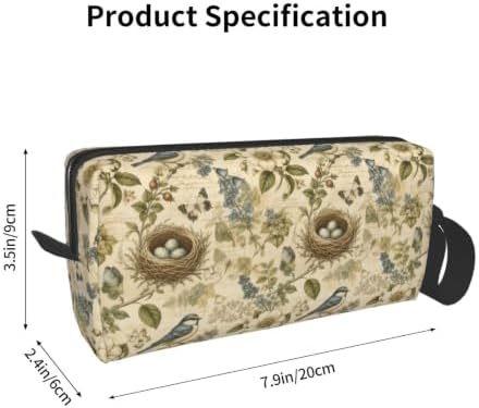 Bird Nest Botanical Toile Makeup Bag for Women, Cosmetic Pouch | Double-Sided Bird Nest Cosmetic Organizer with Foam Padding for Women, Travel, Gym, School, and Daily Storage