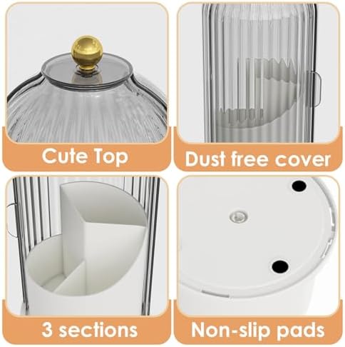 YOOLENS Makeup Brush Holder with Lid 360 Rotating Clear Dustproof Make Up Organizers for Vanity Bathroom Countertop, Gray