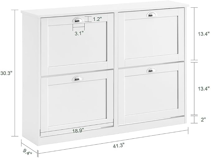 Haotian White Shoe Cabinet with 4 Flip Drawers | Large Freestanding Shoe Rack, Modern Shoe Organizer for Entryway, Hallway, Entrance FSR196-W