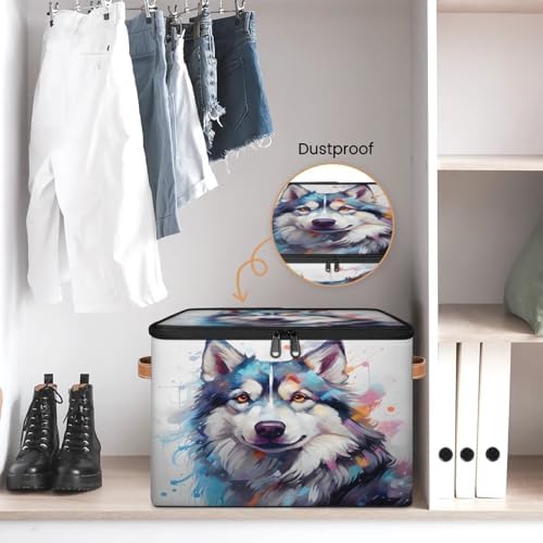 Storage Bin Dog Animal Storage Basket with Zipper Lid & Handle Foldable Storage Box Cube Bins Clothes Organizer for Closet, Bedroom