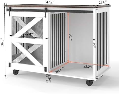 47.2" Mobile Dog Crate with 5-Caster System Brown White Easy Move & Ventilation Home Decor