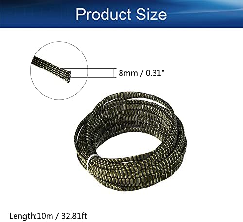 Bettomshin 1Pc 32.8Ft(10m) Cable Management Sleeve, 5/16"(8mm) Width PET Black & Gold Cord Protector, Wire Loom Tube Insulated Split Sleeving for USB Cable Power Cord Organizer Video Cable Hider