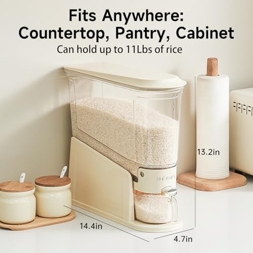 UFORU Slim Rice Dispenser 11 LB,Clear Rice Storage for Small Spaces