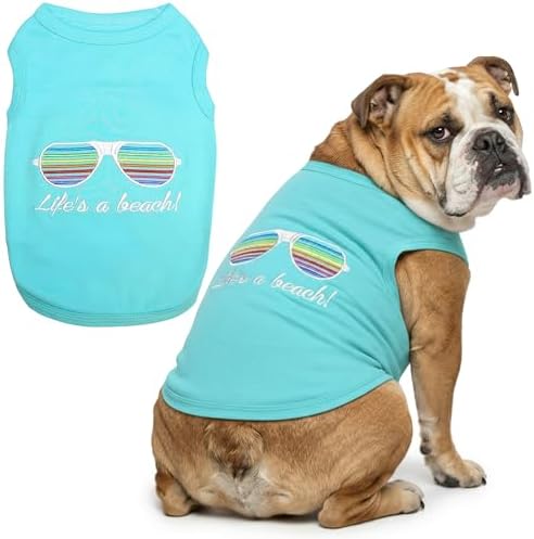 Parisian Pet Beach Dog Shirt – 100% Cotton Shirts for Large Dogs – Sleeveless Pet Vest – Lightweight and Breathable Dogs Apparel – Cute Summer Dog Clothes - Stretchy T Shirts for Pets