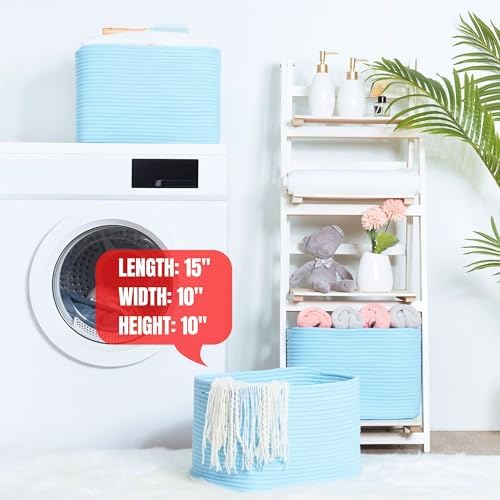 MINTWOOD Design 3-Pack Decorative Woven Storage Baskets for Shelves, Cube Bin Box for Organizing Books, Shoes, Dog Toys, Pantry Closet and Living Room Organizer, Sky Blue