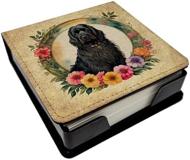 Caroline's Treasures Briard and Flowers PU Leather Note Paper Holder with Artist-Designed Cover, Desk Accessory, Office Gift