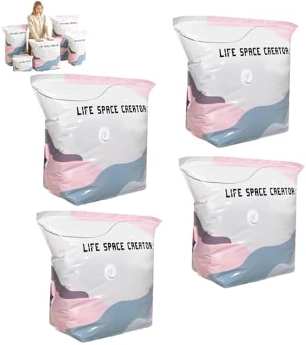 No-Pump Vacuum Storage Bags, 3D Vacuum Storage Bags Without Pump, Reusable Vacuum Bags for Clothing, Quilts & Travel (M-4PCS)