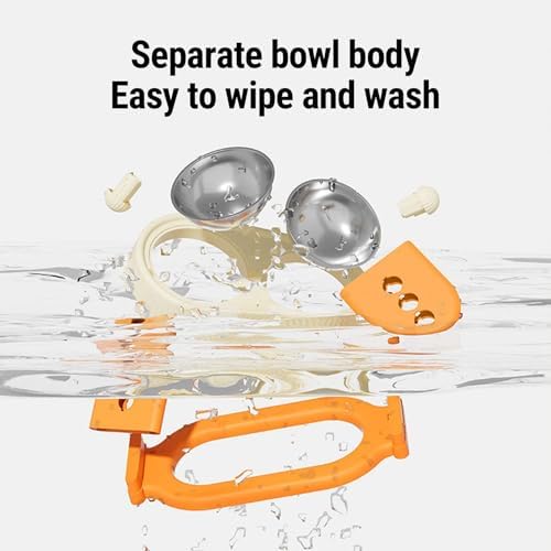 Pssopp Cat Feeding Station Adjustable Elevated Cat Bowl, Anti Vomiting Slanted Tilted Double Bowls Design Food and Water Dispenser Stand for Indoor Pets Supplies (Orange)