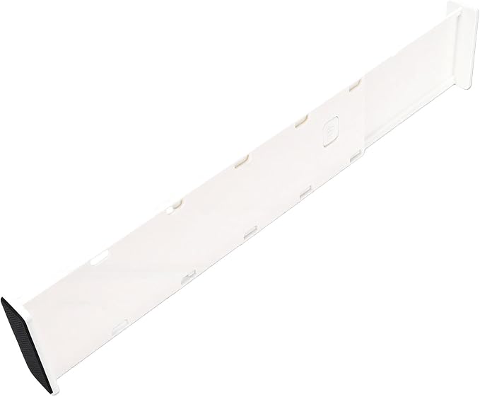 PP Expandable Drawer Divider 37.5-65.5Cm | White Adjustable Separator With Lock Clip For Clothes, Bedroom, Nursery, Office, Kitchen Storage (L)