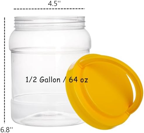 Lyellfe 4 Pack Clear Plastic Jars, Half Gallon Wide Mouth Storage Container | Leak-proof Empty Plastic Jar for Flour, Dry Goods, Cookies, Candy, Airtight Food Storage, BPA Free
