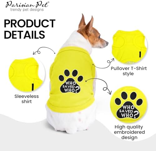 Parisian Pet Dog Shirt – 100% Cotton Shirts for Large Dogs - Sleeveless Yellow Puppy Vest with Paw Print – Breathable Pet Apparel – Pullover Summer Dog Clothes - Stretchy Funny T Shirts for Dogs