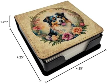 Caroline's Treasures Australian Shepherd and Flowers PU Leather Note Paper Holder with Artist-Designed Cover, Desk Accessory, Office Gift