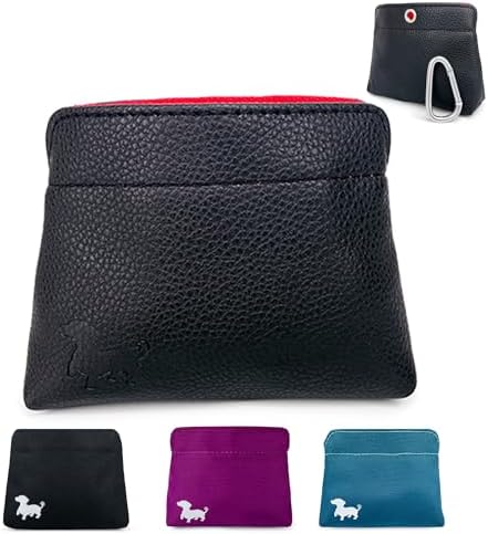 Small Dog Treat Pouch – Slim Vegan Leather Magnetic Pocket Dog Treat Bag for Walking & Training – Discreet Clip On Treat Pouch for Leash, Waistband or Pocket – Mess Free Storage (Black/Red)