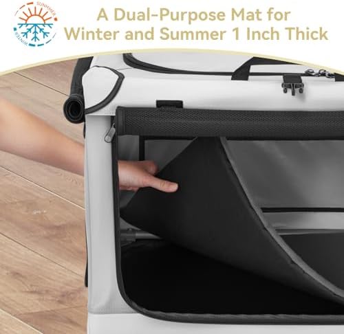 PETSFIT Portable Dog Crate for Large Dogs, – 40" Soft Dog Travel Crates with Lockable Zippers & Thicken Mat, Adjustable Patented Spiral Steel Frame, Collapsible Kennel for Indoor & Outdoor