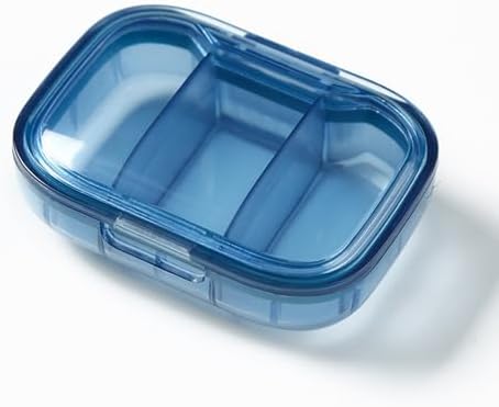 2-Pack 3-Compartment Pill Organizer, Travel Portable Medicine Box with Silicone Seal – BPA-Free Plastic, Daily Pill Case for Vitamins, Elderly, Pets (2.75x1.96x0.98in) (Blue+Green)