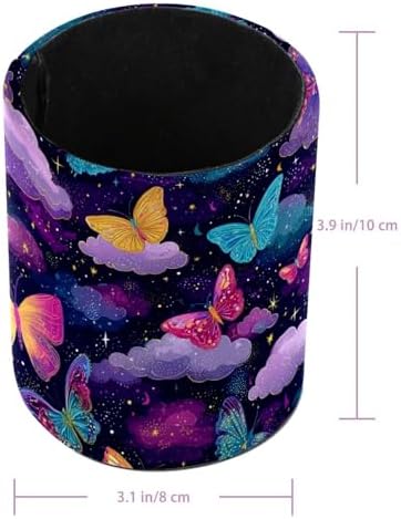 Faux Leather Pen Holder for Desk, Pencil Organizer Butterfly Pen Cup Desk Decor Makeup Brush Holder Storage for Office Home