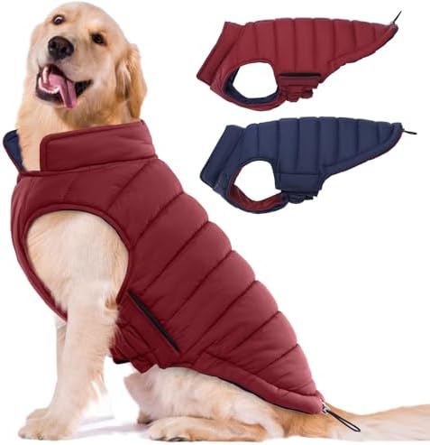 Lelepet Reversible Dog Coat Windproof Dog Jacket Lightweight Puffer Vest