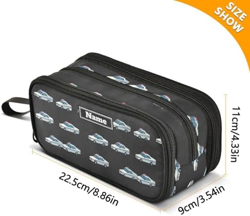 KLL Custom Large Capacity Pencil Bag Teen Boys Zippered Pencil Case Cute School Supplies with Compartment Police Car Herd Black