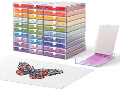 CATEARED Trabricks 2-in-1 Stackable Diamond Art Trays With Lids, Diamond Art Storage, Craft and Bead Storage Organizer & Line-Up, Box Package (Clear White, 30 piece Tray Kit)