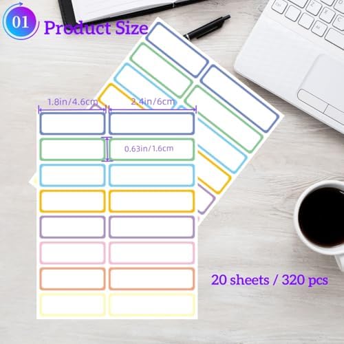 Removable Waterproof Labels 320 pcs for Daycare, Kitchen, Office, Home Organization Projects. Colored Border Labels