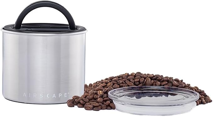 AirScape by Planetary Design | Airless Storage | 250g | Brushed Steel | Food Storage Container | US Patented Airtight Lid | Push Out Excess Air Preserve Food Freshness (Small, Brushed Steel)