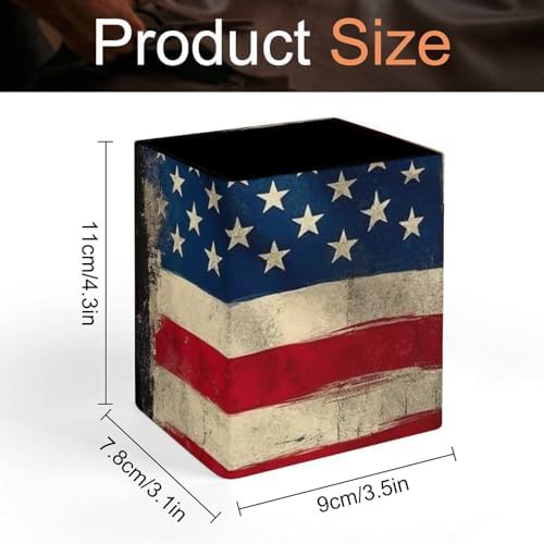 Pen Holder Square Desktop Organizer Pencil Cup For Desk, Office, Home And Stationary Supplies American Flag Art