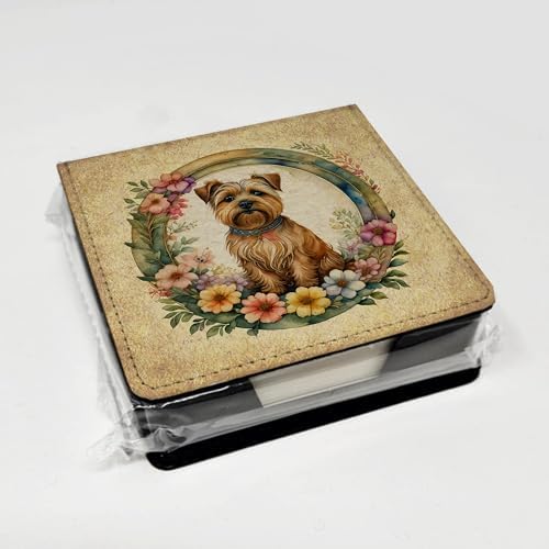Caroline's Treasures Norfolk Terrier and Flowers PU Leather Note Paper Holder with Artist-Designed Cover, Desk Accessory, Office Gift