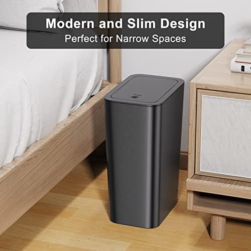 N. NETDOT 3 Pack 3 Gallon Small Trash Can with Lid, Bathroom Garbage Can with Pop-Up Lid, Waste Basket for Bathroom, Kitchen, Bedroom, Powder Room, Craft Room, Office, College (Black)
