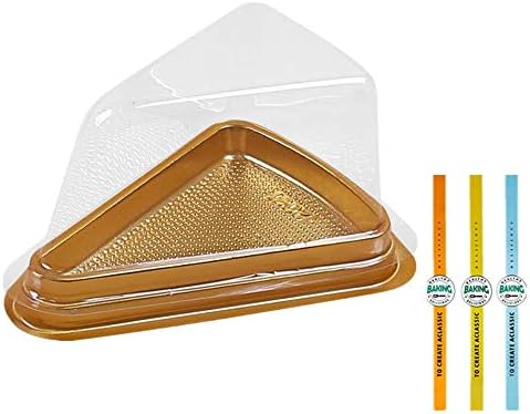 Set of 50 Cake Slice Container Cheesecake Cake Slice Container,Gold | Transparent Plastic Cakes Box Holder